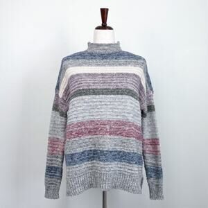 American Eagle Boxy Mock Neck Stripe Knit Sweater